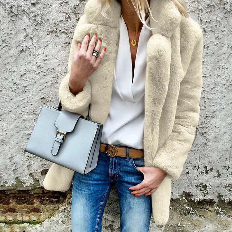 Candy Color Lapel Collar Women Faux Fur Oversized Teddy Coat