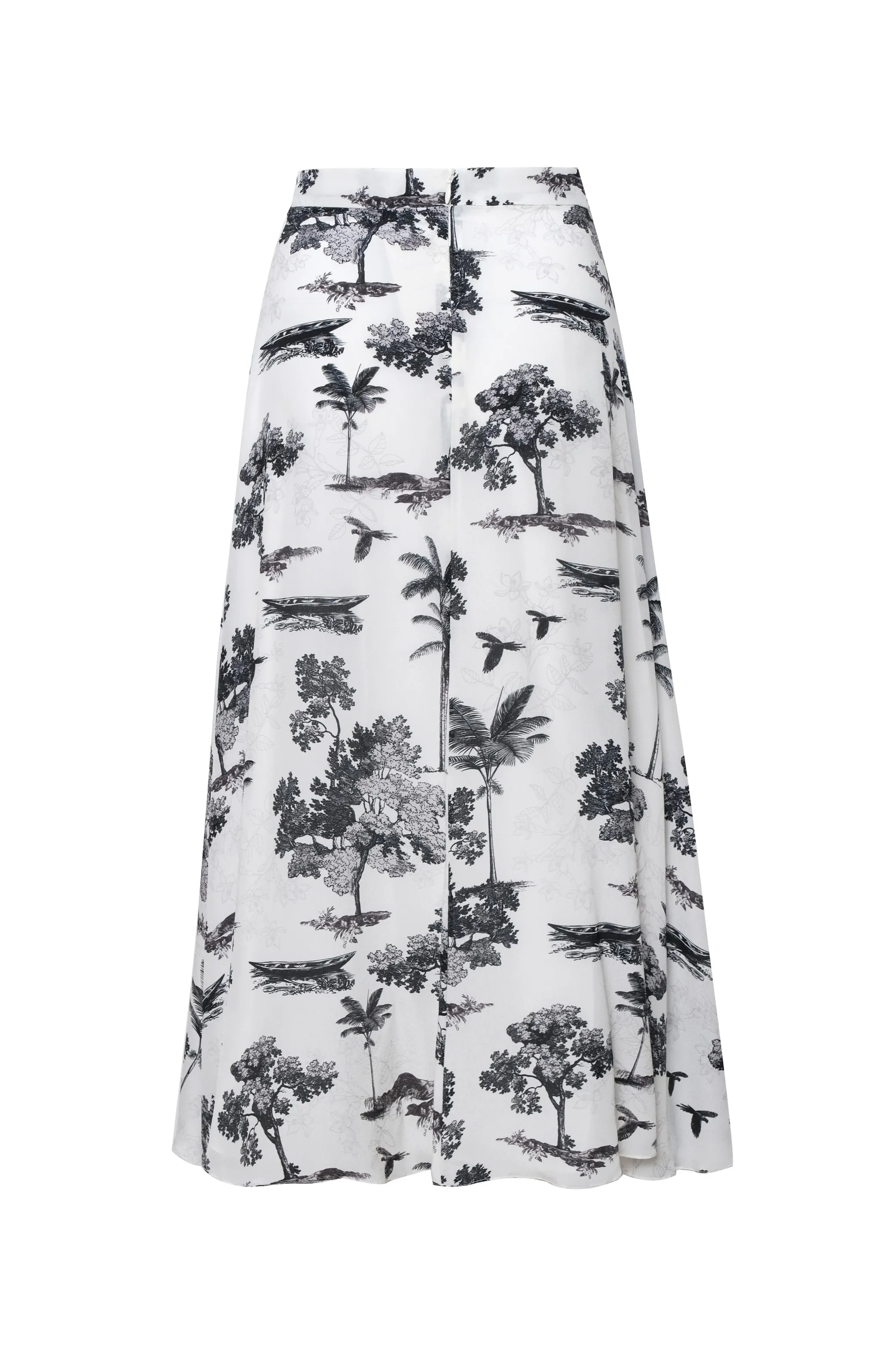 Capri Crepe Chine Midi Skirt / Ivory Trees