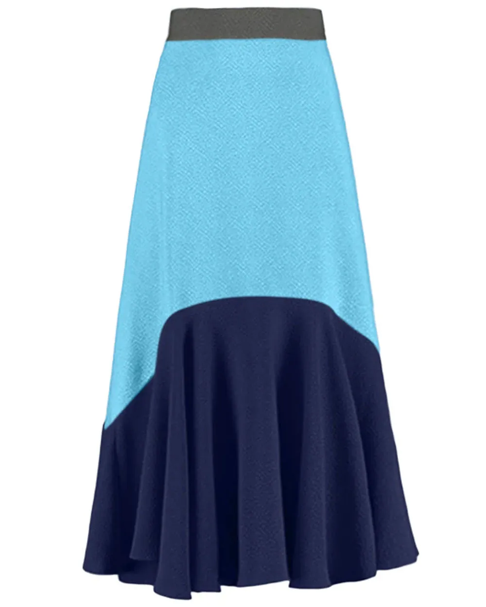 Cerulean and Slate Grey Flou Bubble Jacquard Hannah Midi Skirt