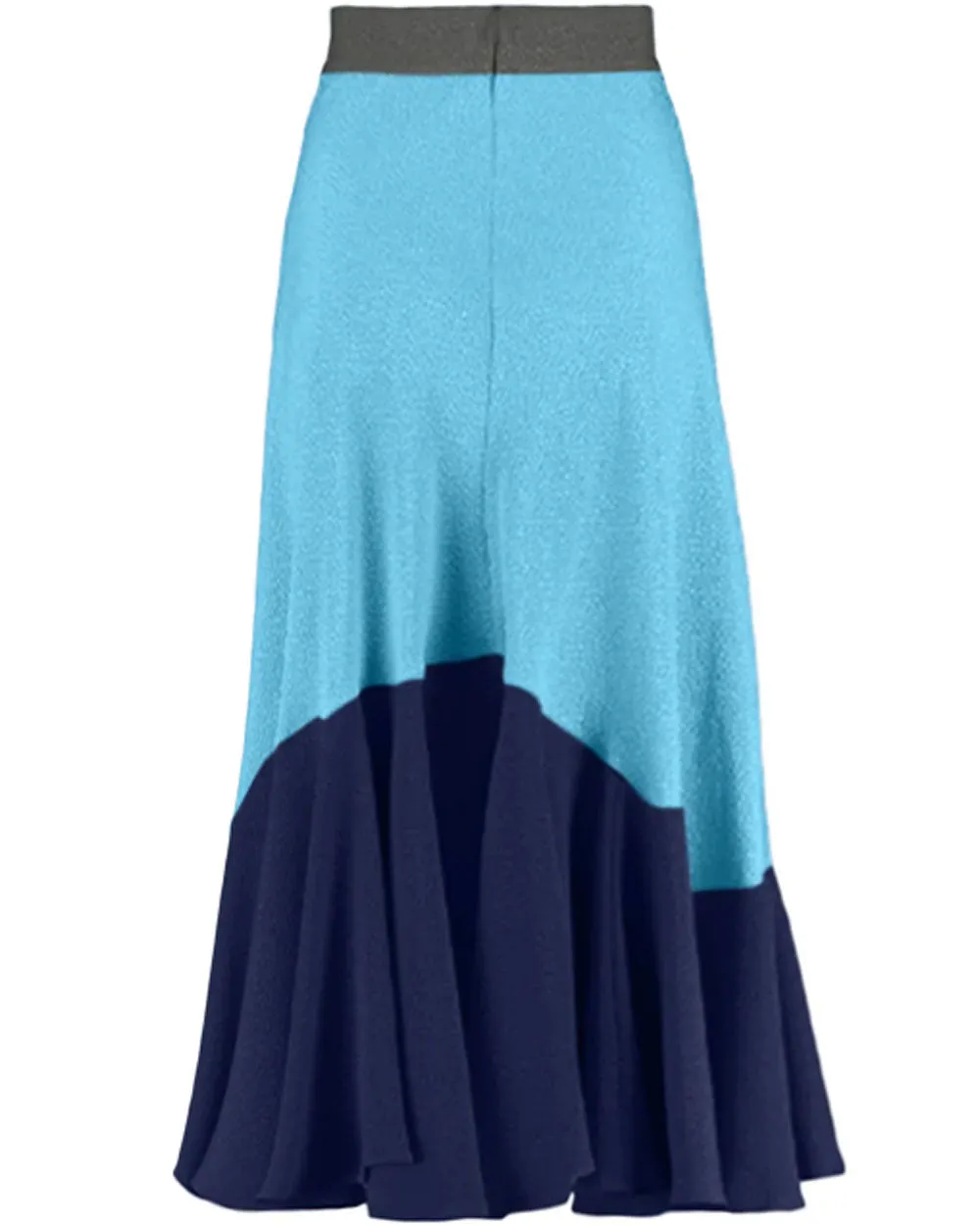 Cerulean and Slate Grey Flou Bubble Jacquard Hannah Midi Skirt