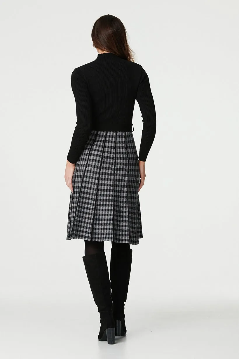 Checked High Neck Knit Dress