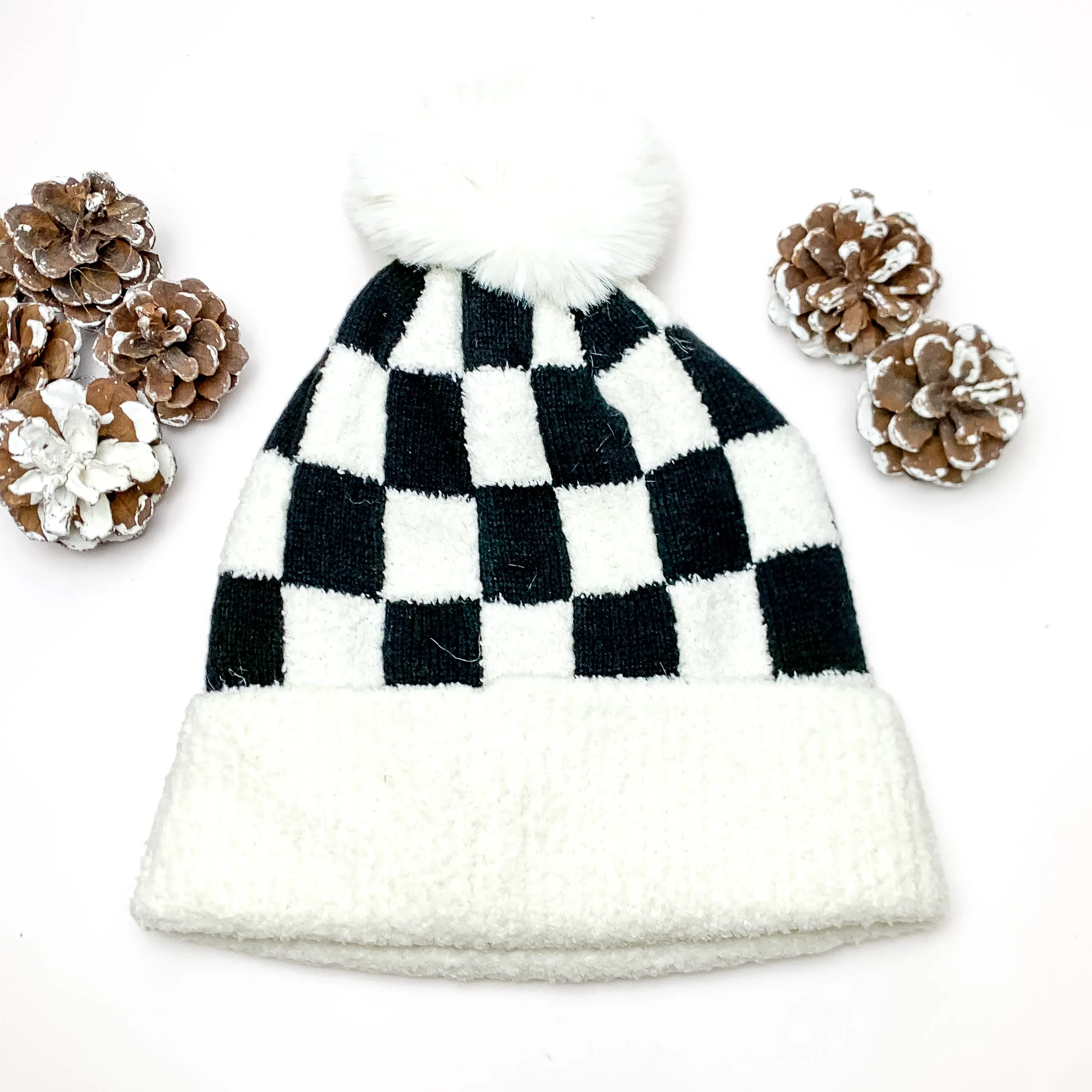 Checkered Beanie in White and Black