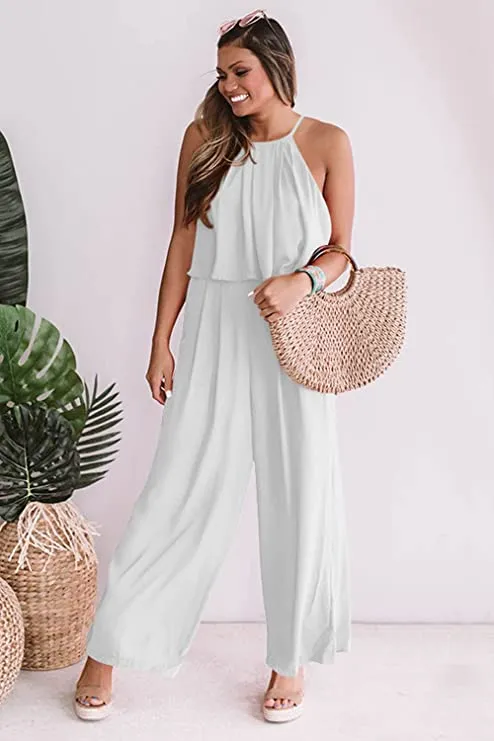 Chic Blue Sleeveless Summer Wide Leg Jumpsuit