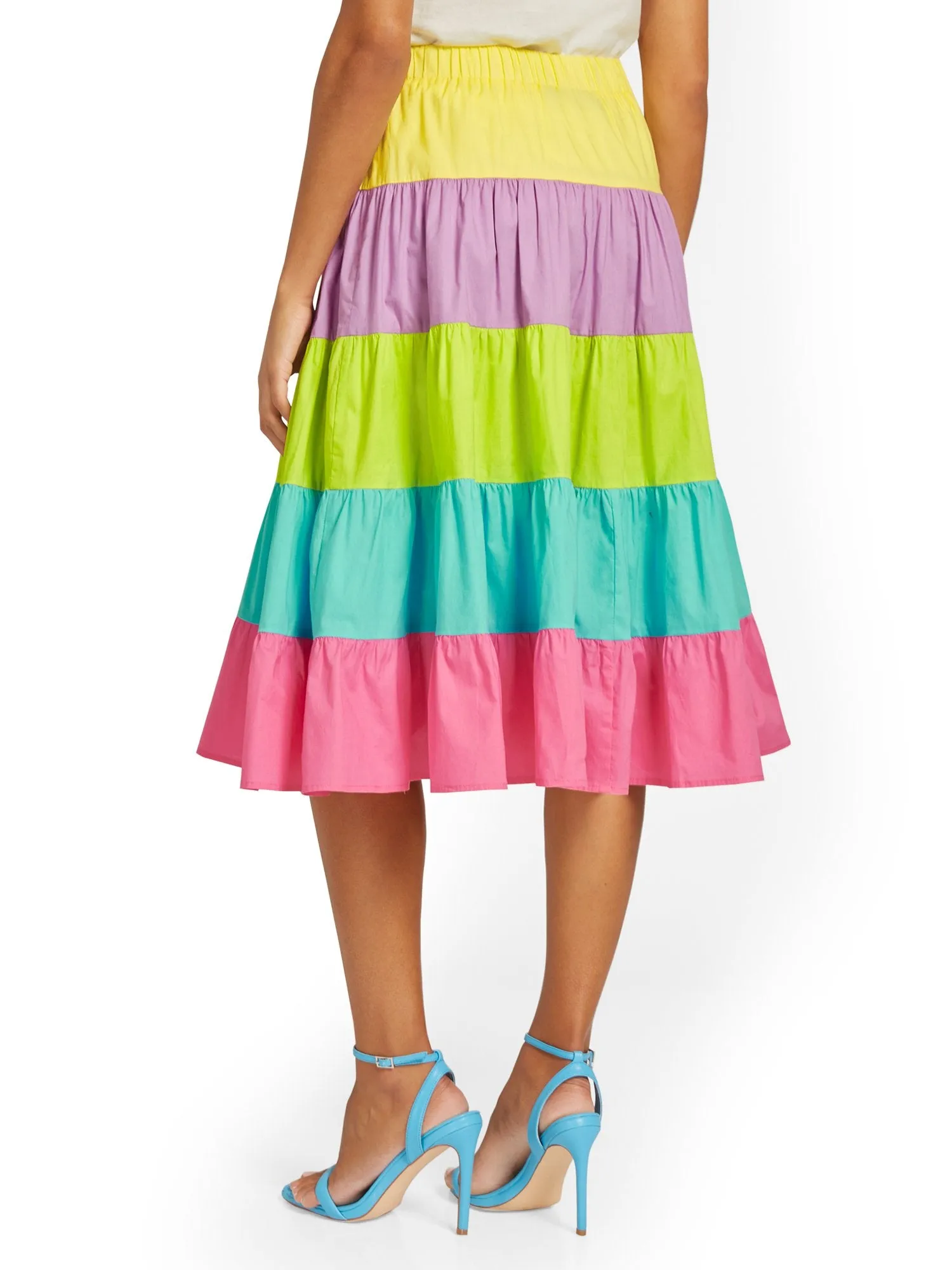 Colorblock Tiered Midi Skirt