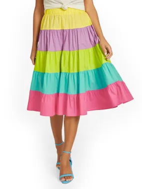 Colorblock Tiered Midi Skirt