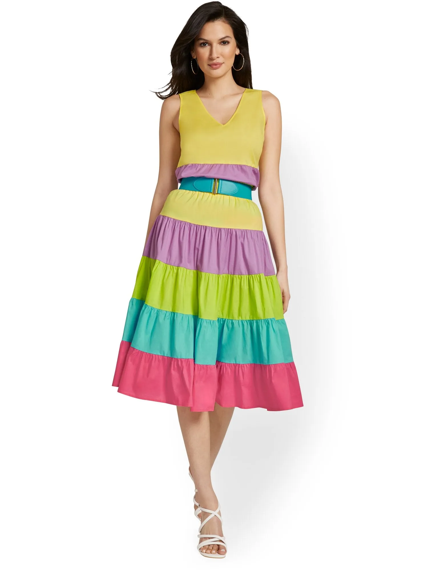 Colorblock Tiered Midi Skirt