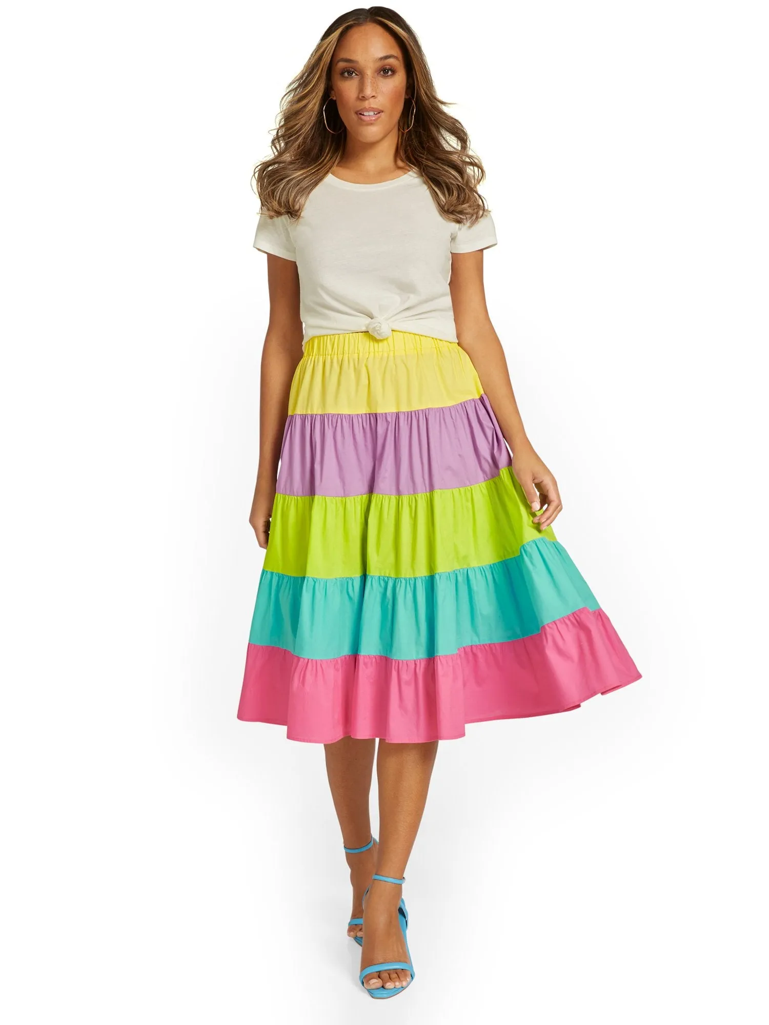 Colorblock Tiered Midi Skirt