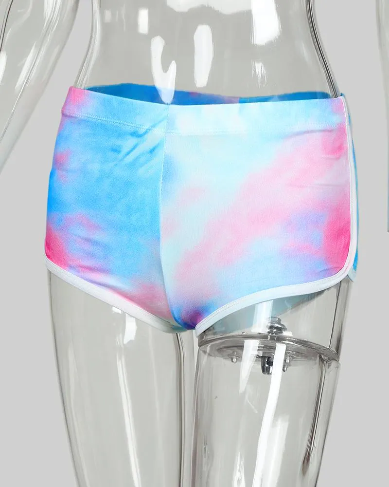 Contrast Binding Tie Dye Print Sporty Shorts