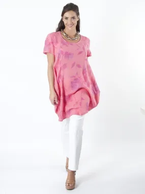 Coral/Pink Floral Print Linen Tunic