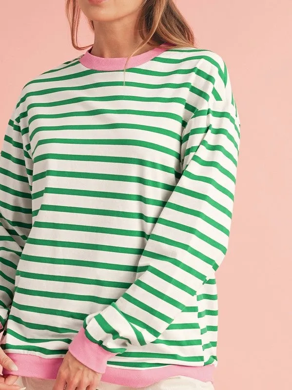 Cotton Stripe  Drop shoulder Sweatshirt