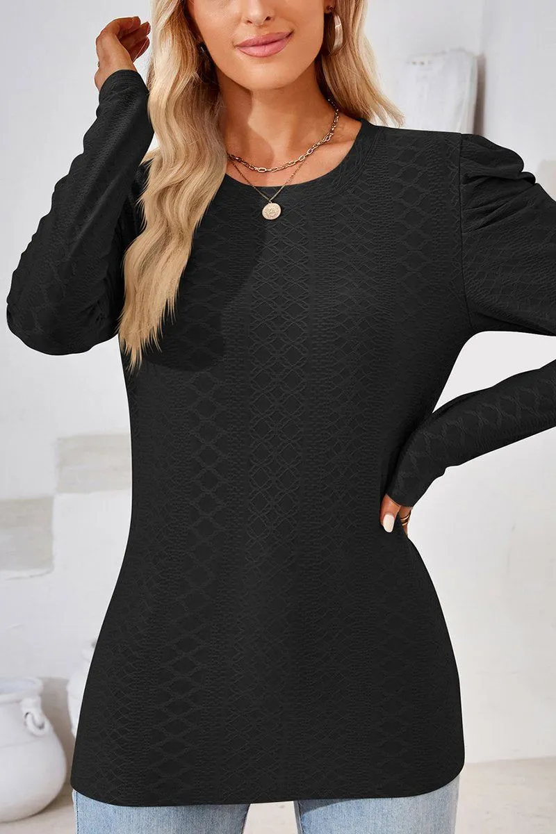 CREW NECK PUFF SLEEVE BLOUSE TEE FOR WOMEN