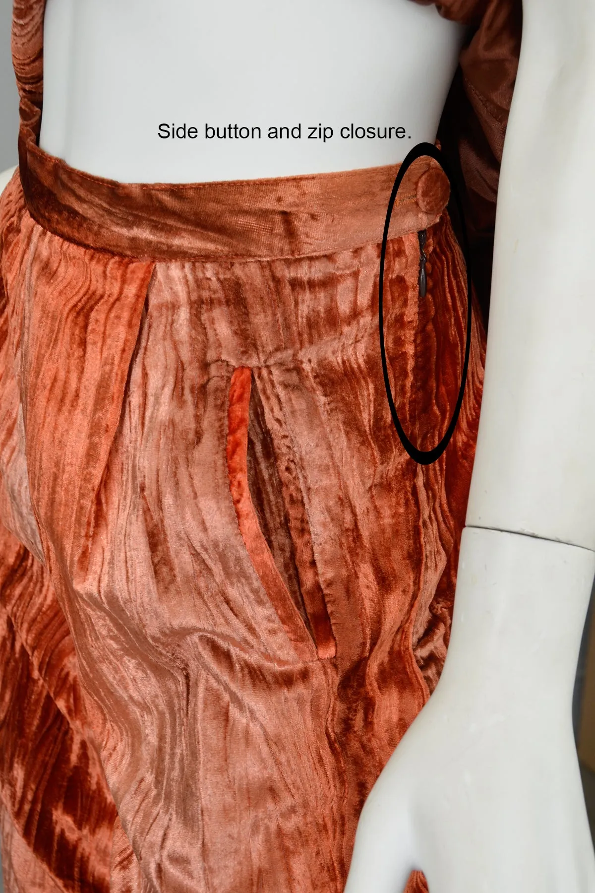 Crushed Velvet Rose Gold Copper Tunic Vest and Pants