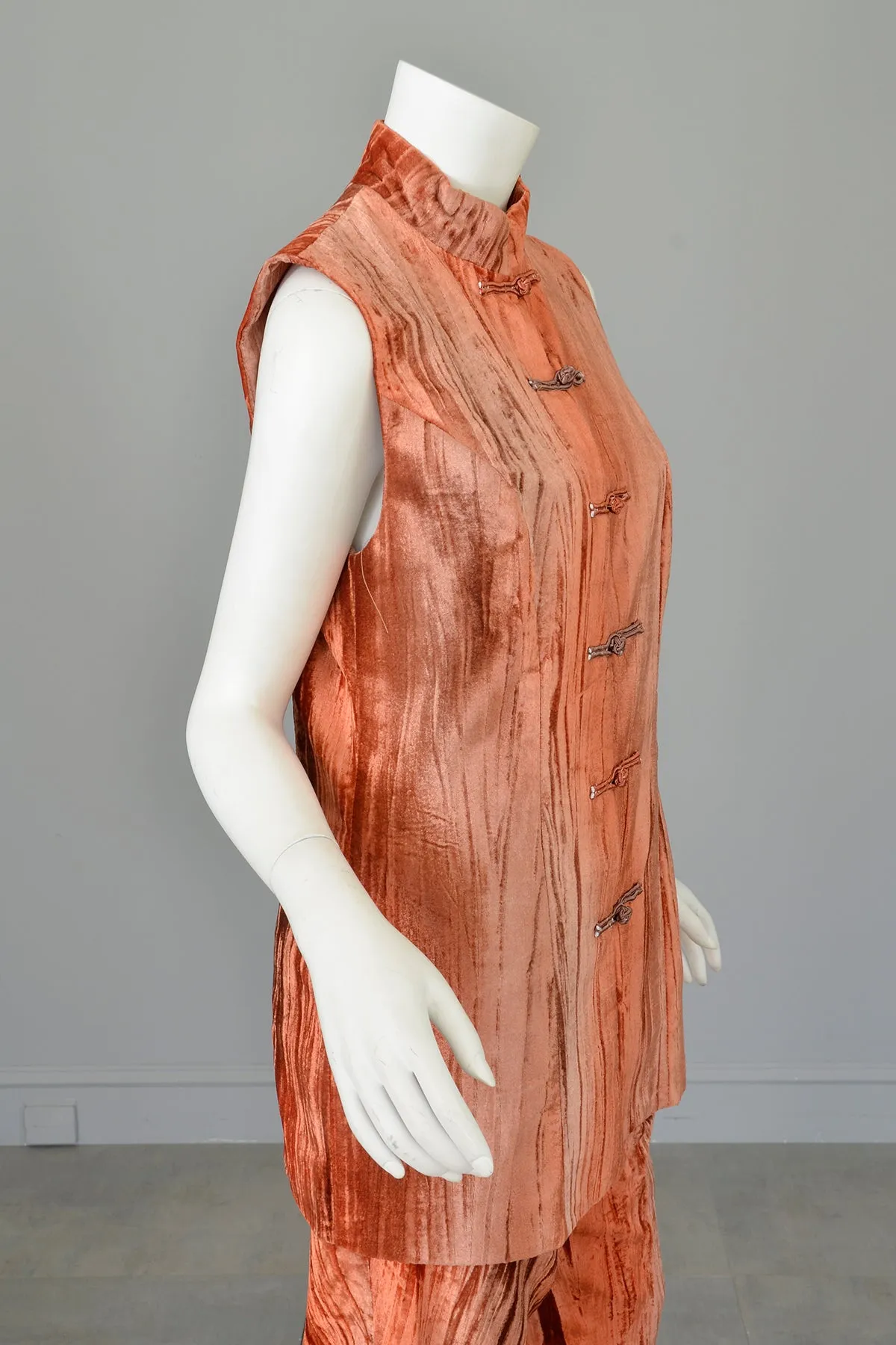 Crushed Velvet Rose Gold Copper Tunic Vest and Pants