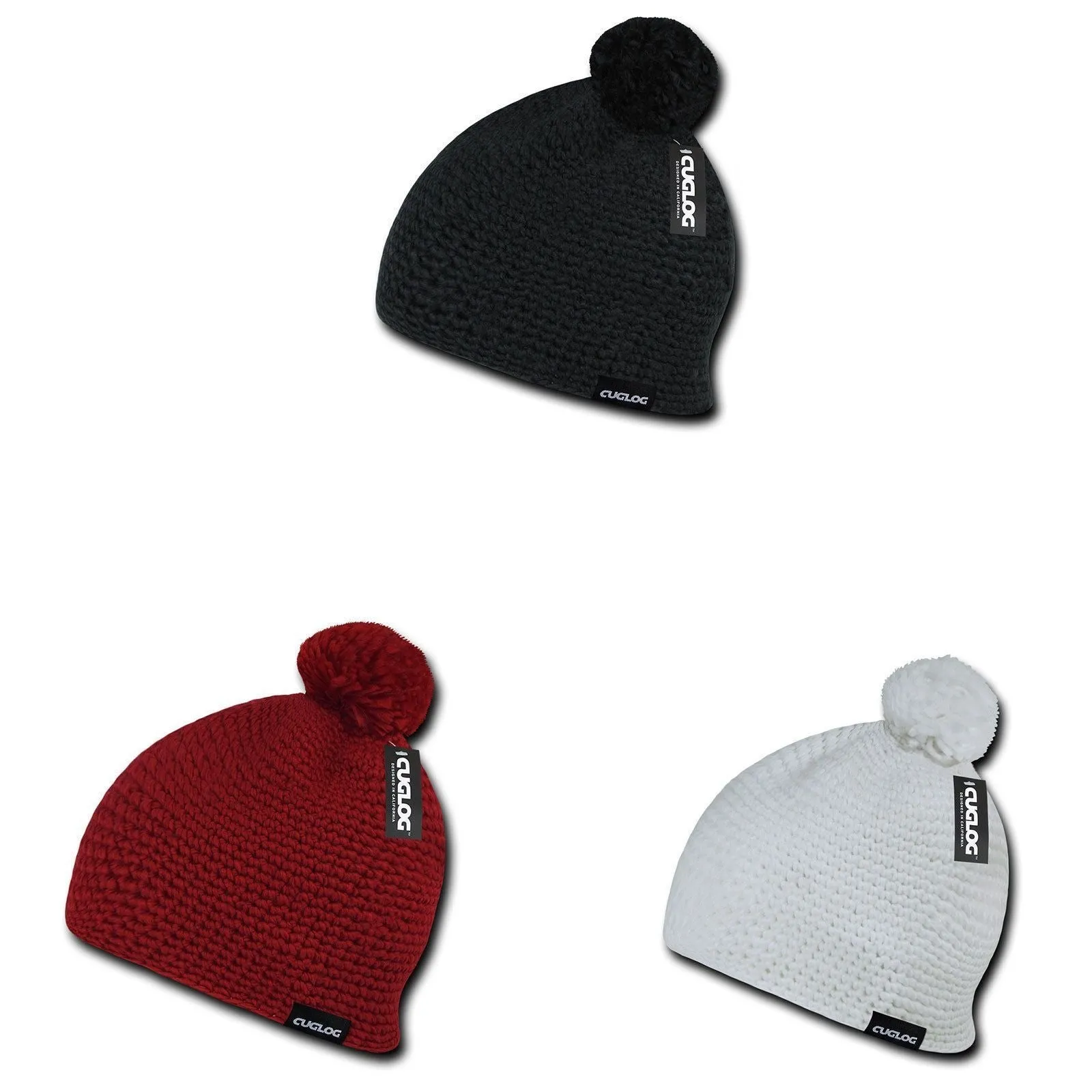 Cuglog Tai Beanies Big Pom Pom Style Tightly Knit Winter Cuffed Caps Hats