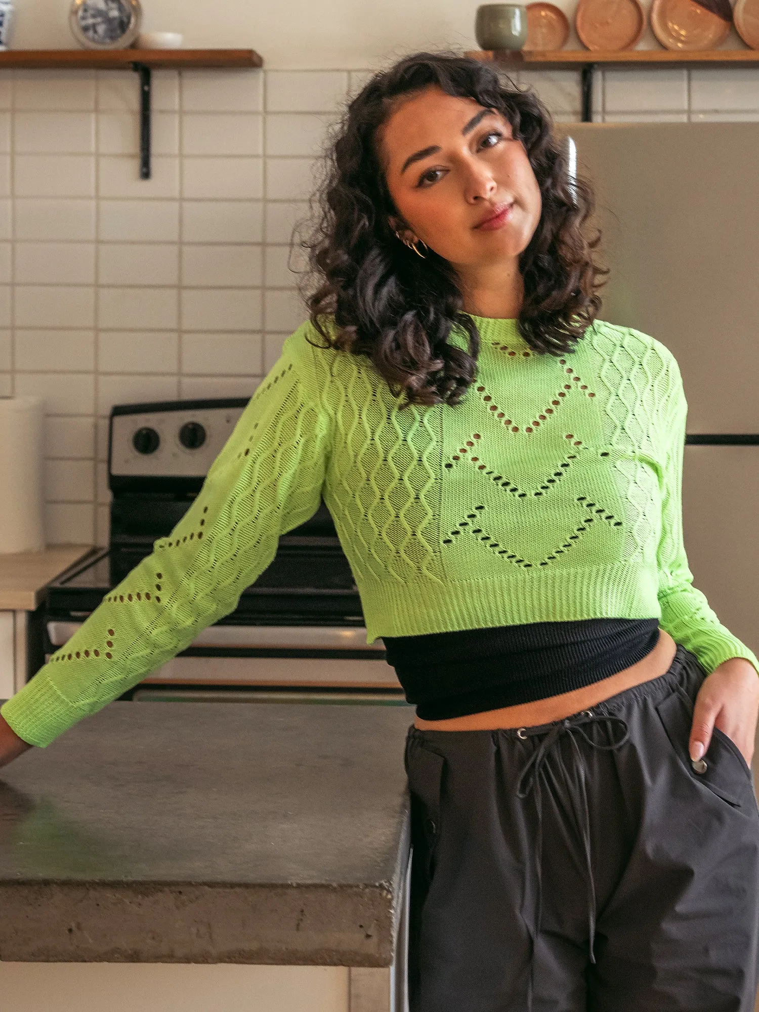 DAISY STREET LTD CROCHET KNIT BOXY JUMPER