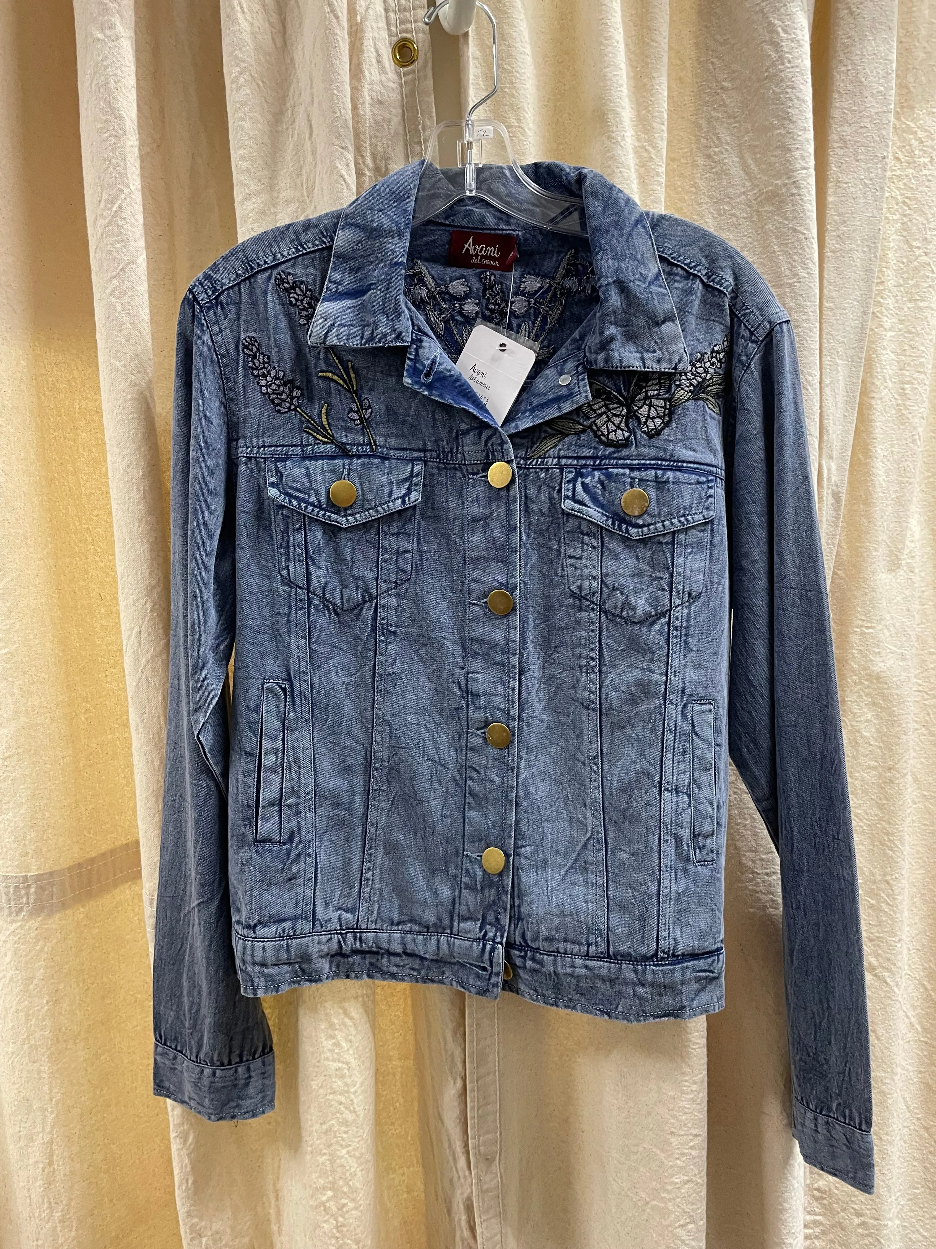 Denim "Happy" Embroidered Jacket by Avani Del Amour