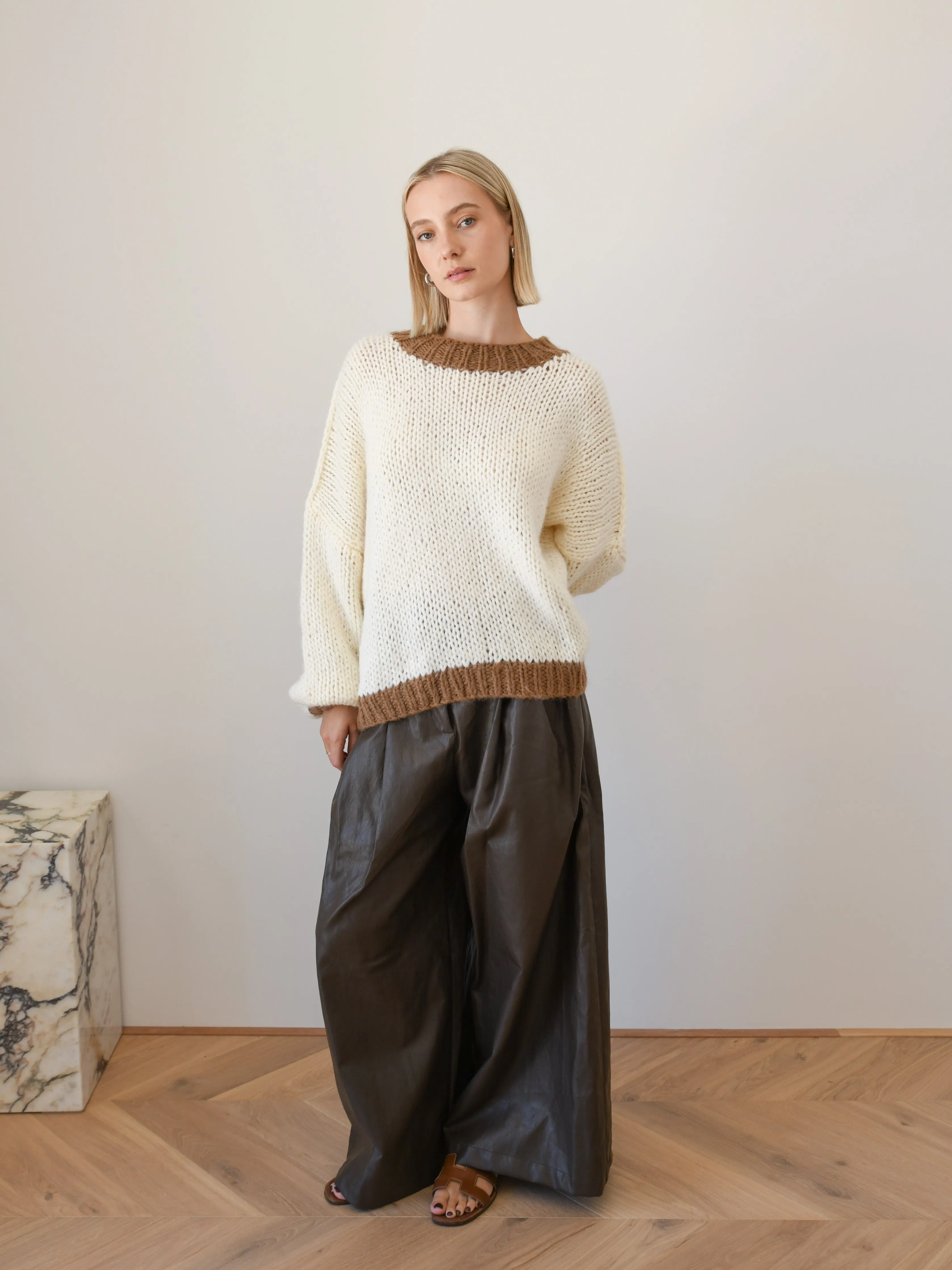 DESIREE OVERSIZE MERINO WOOL JUMPER - CREAM/COFFEE