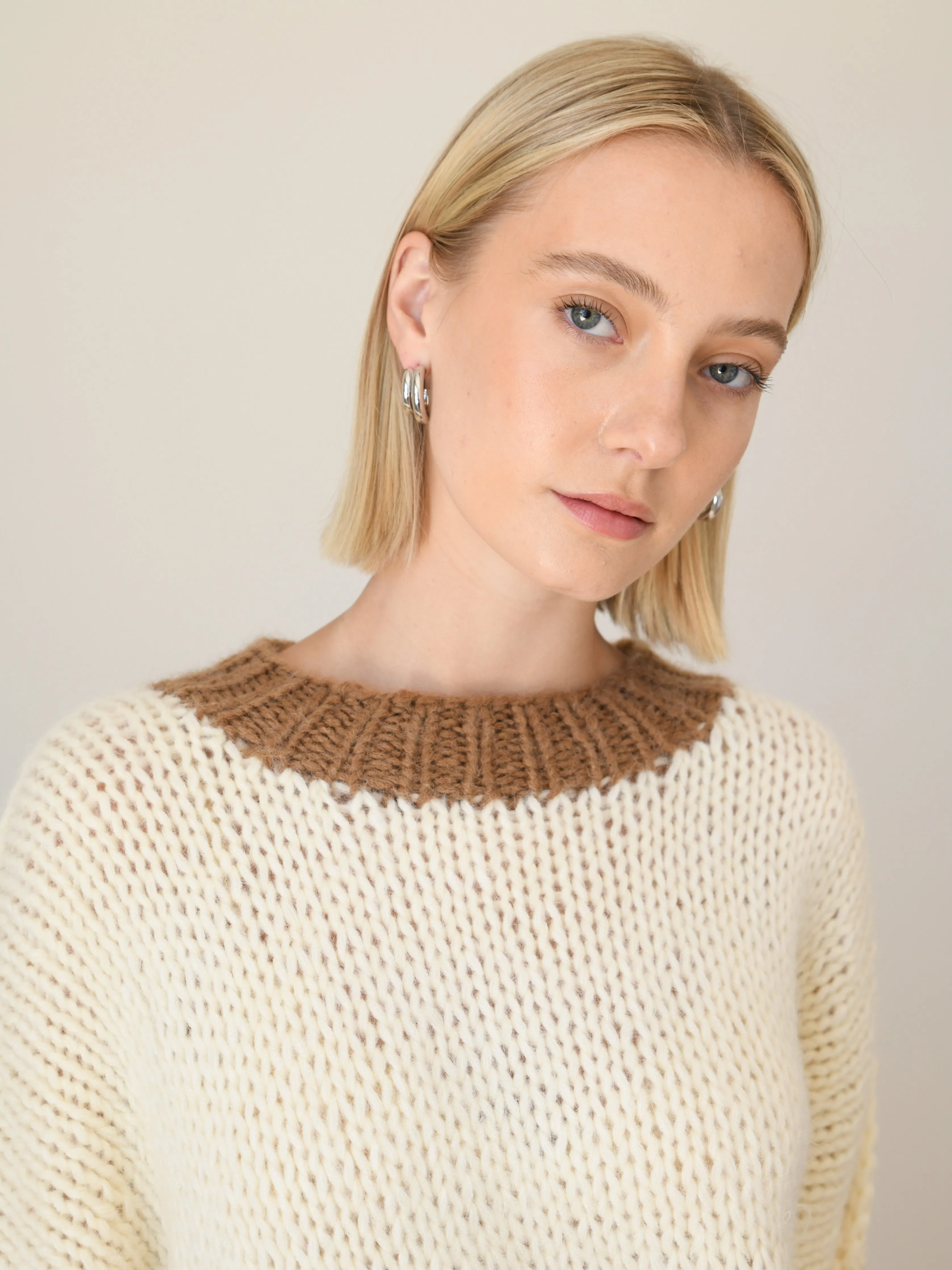 DESIREE OVERSIZE MERINO WOOL JUMPER - CREAM/COFFEE