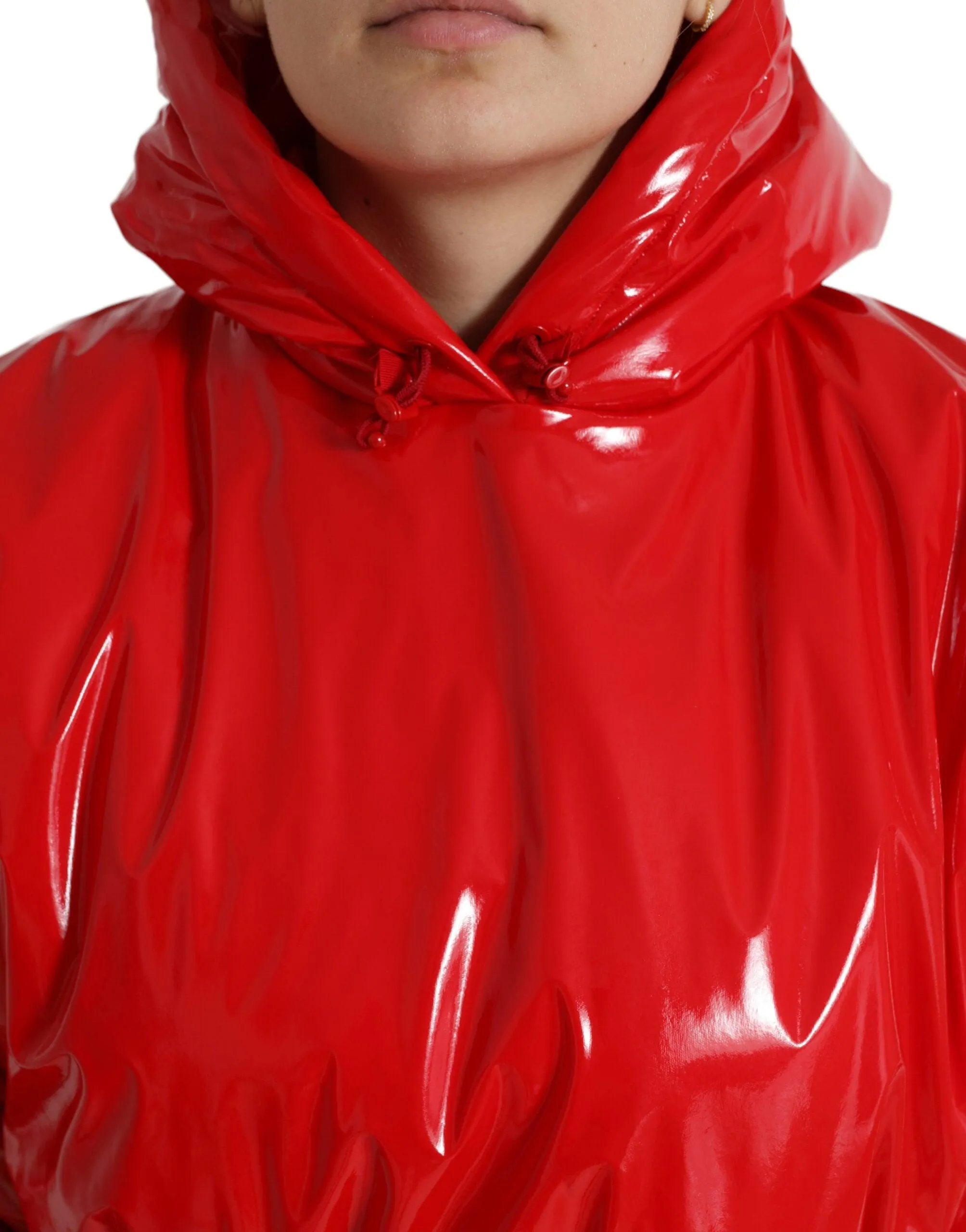 Dolce & Gabbana Shiny Red Hooded Cropped Short Coat Jacket