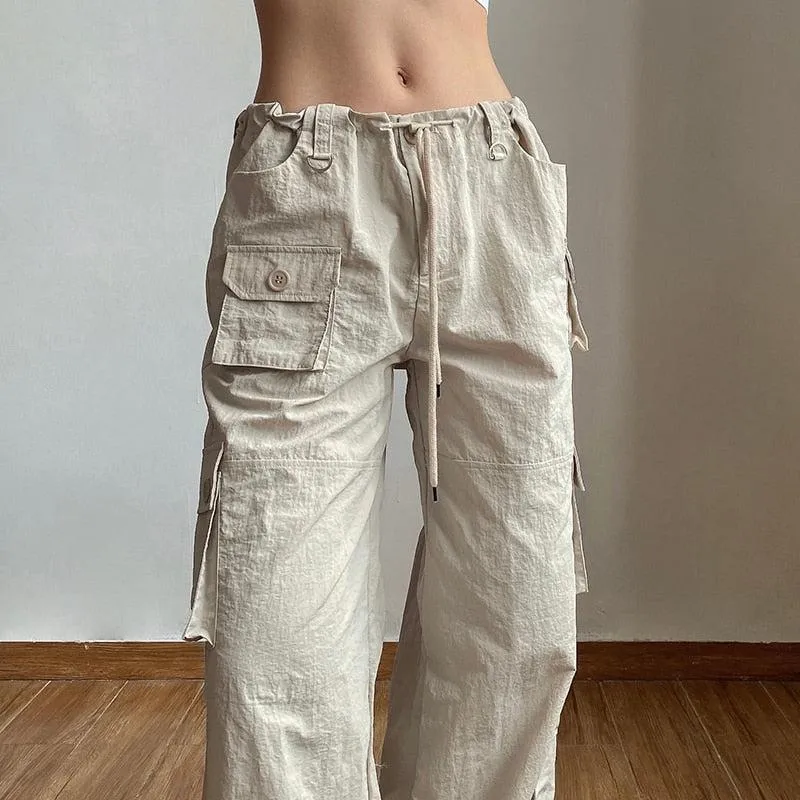 Drawstring Low Rise Cargo Pants