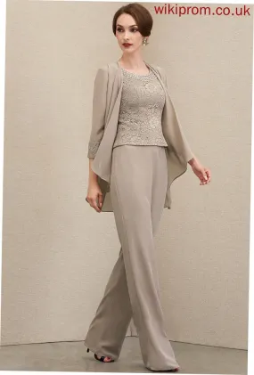 Dress Mother of the Bride Dresses Neck the Lace Rosa Beading Bride Floor-Length Jumpsuit/Pantsuit Sequins Mother of Scoop With Chiffon