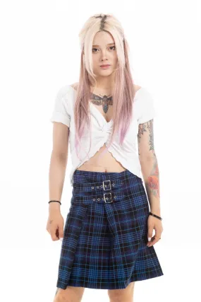 Dual-Buckle Plaid Mini Skirt