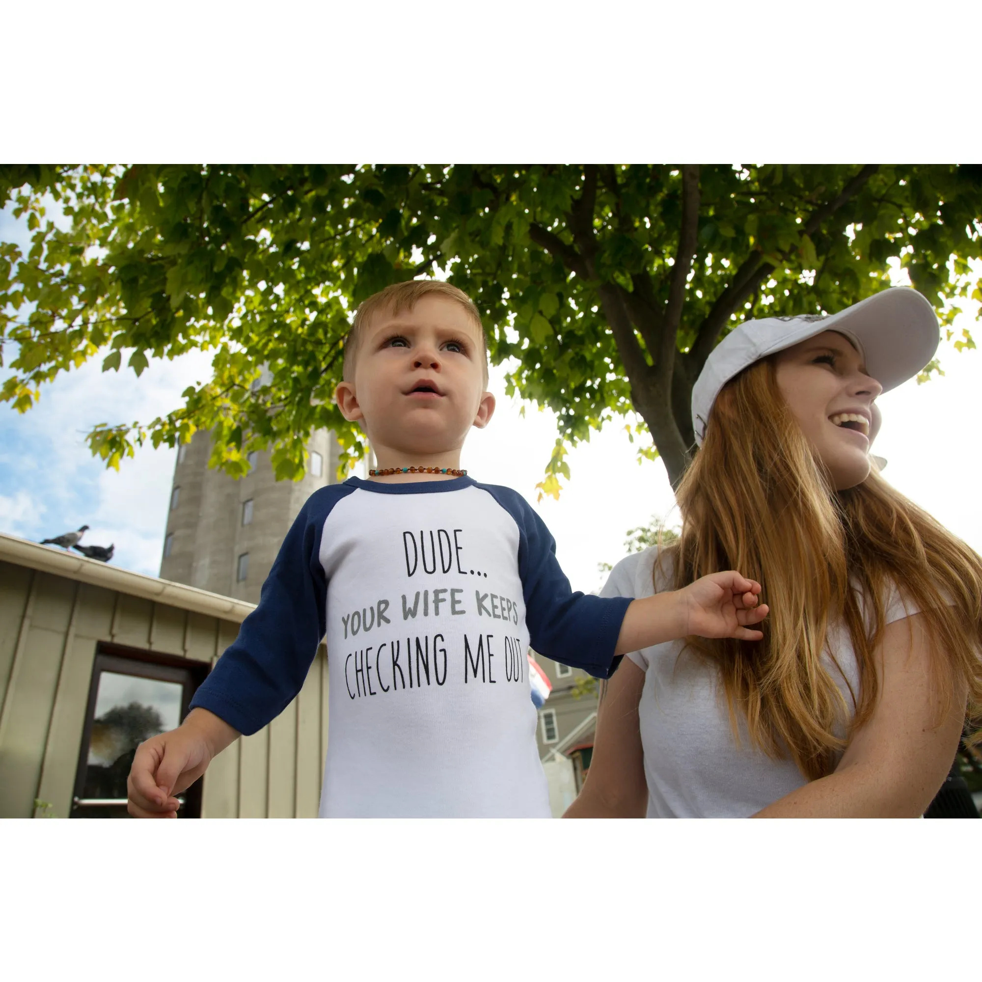 Dude 3/4 Length Navy Sleeve Onesie