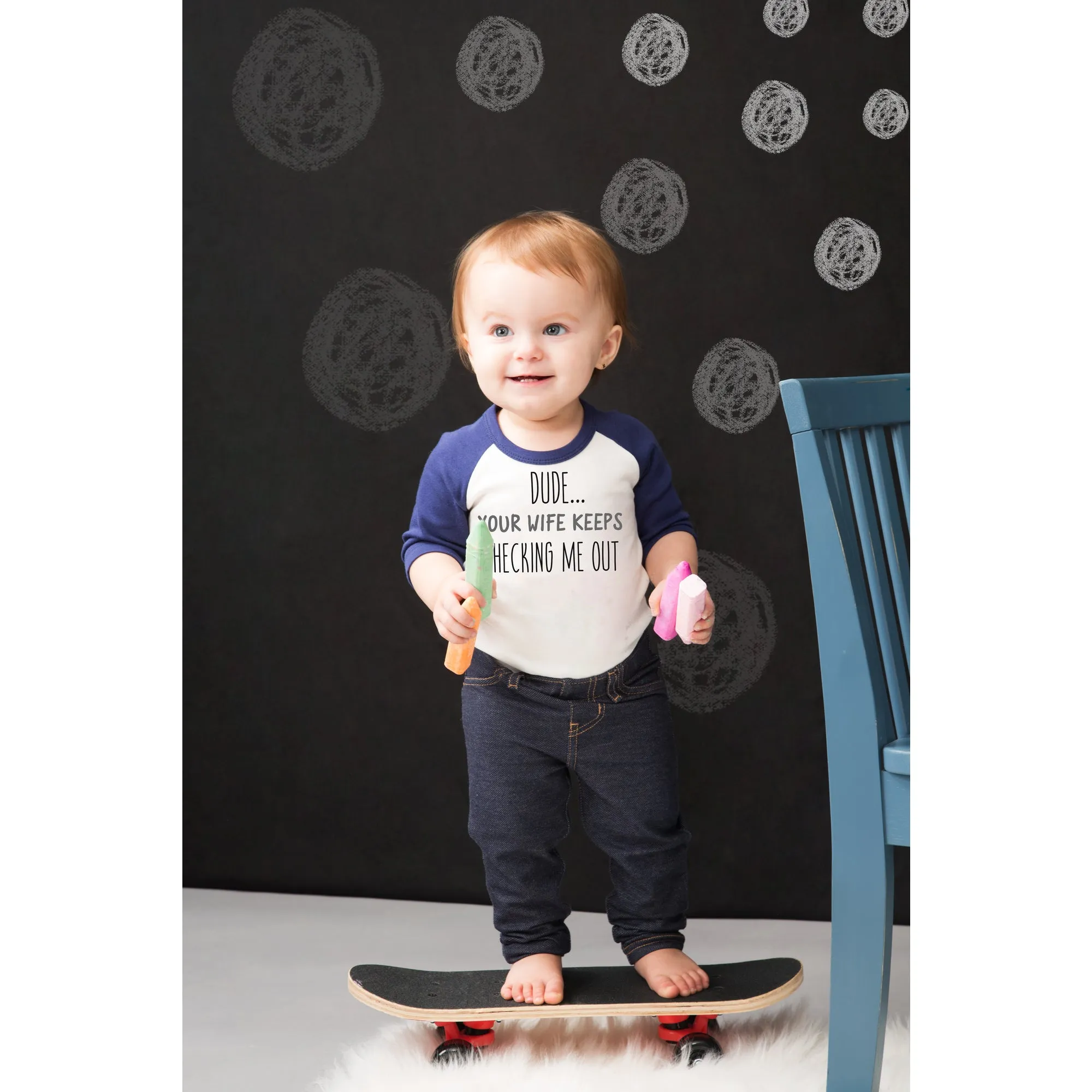 Dude 3/4 Length Navy Sleeve Onesie