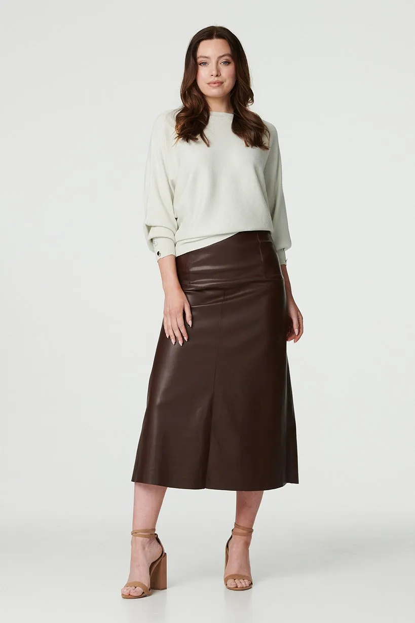 Faux Leather High Waist Midi Skirt