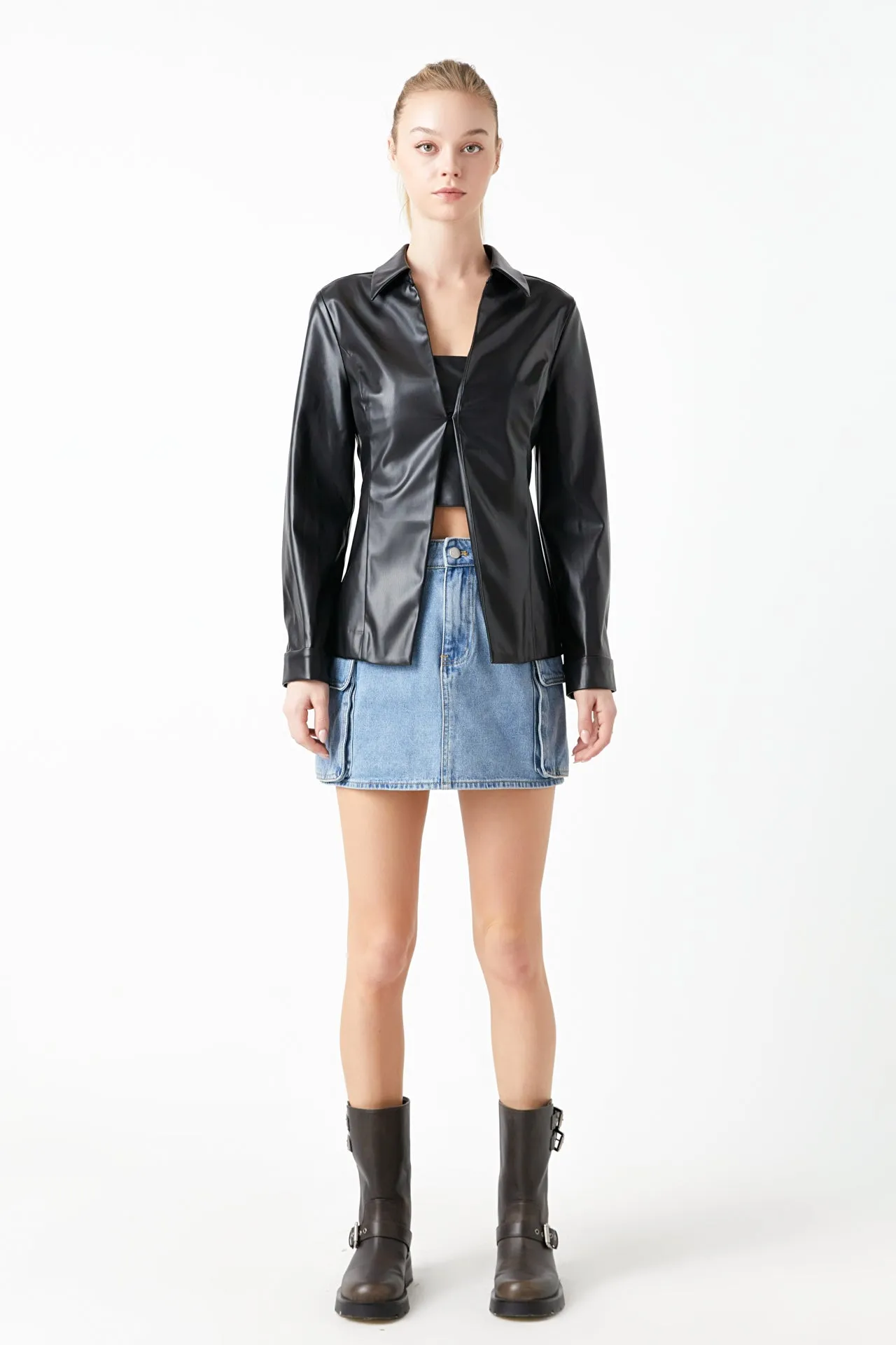 Faux Leather Jacket Set