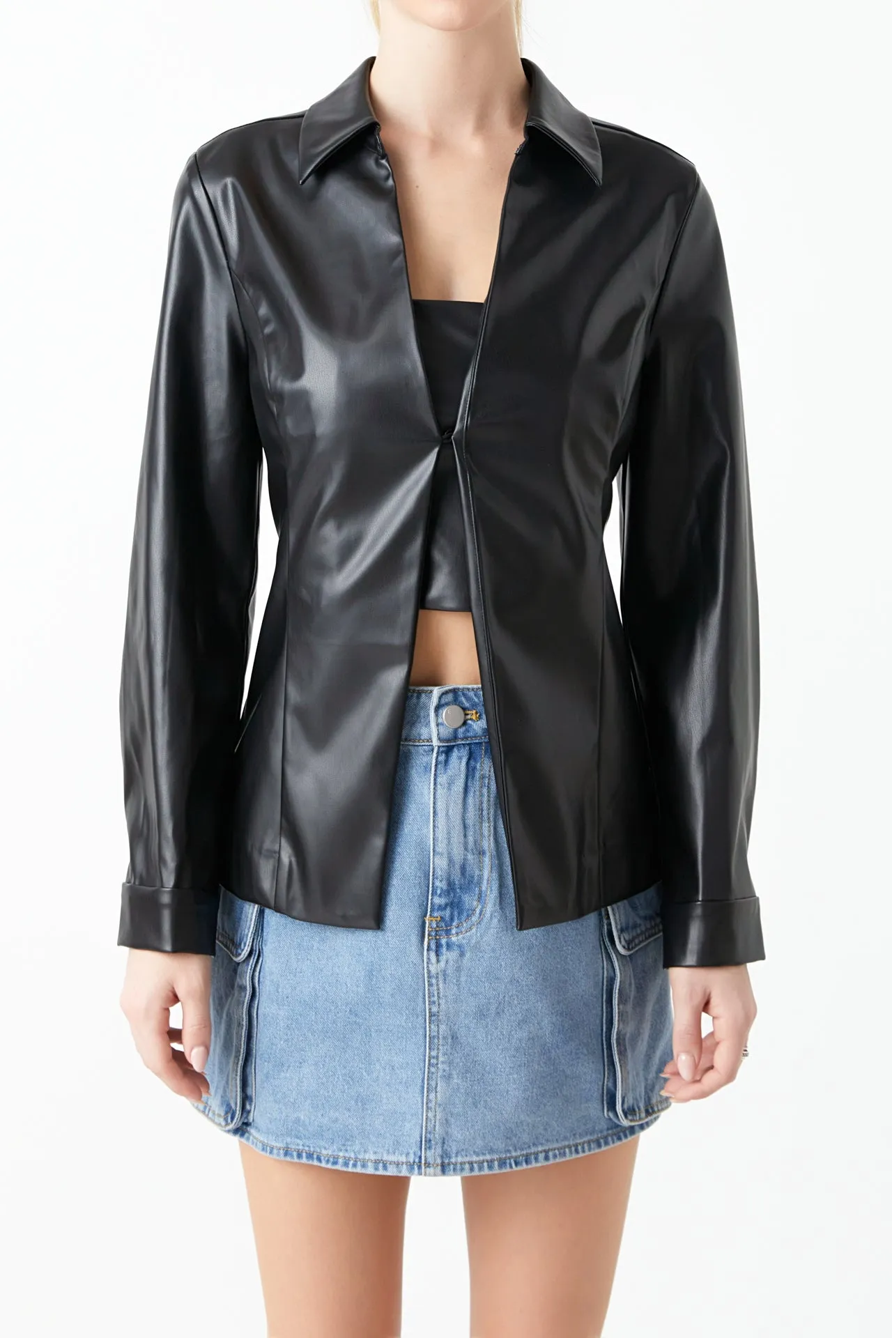 Faux Leather Jacket Set