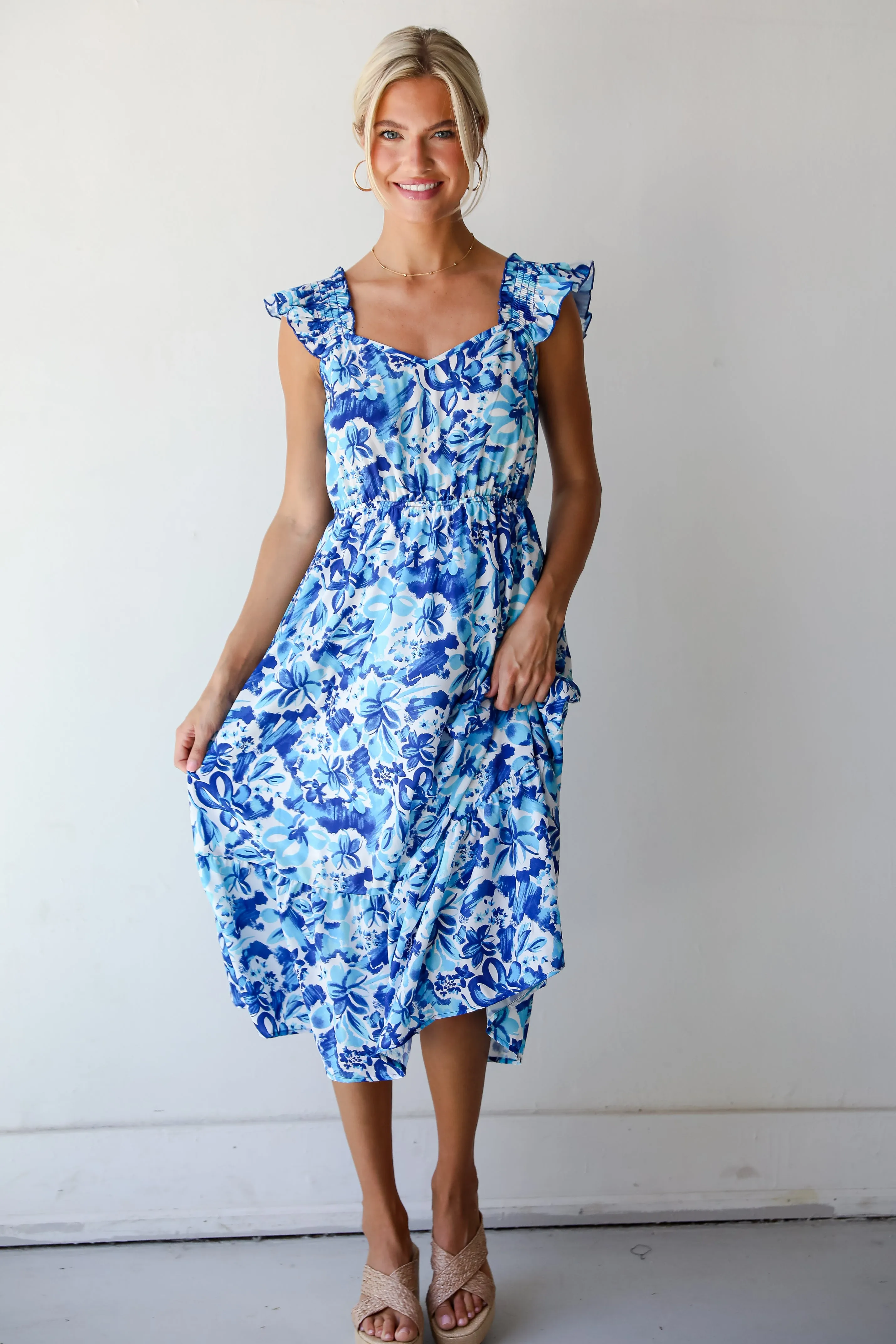 FINAL SALE - Sweetest Life Blue Floral Midi Dress