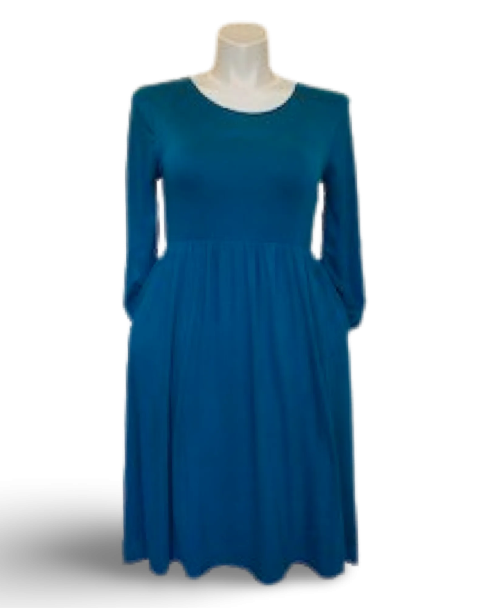 Gathered Waist Pocketed Midi Dress in Teal