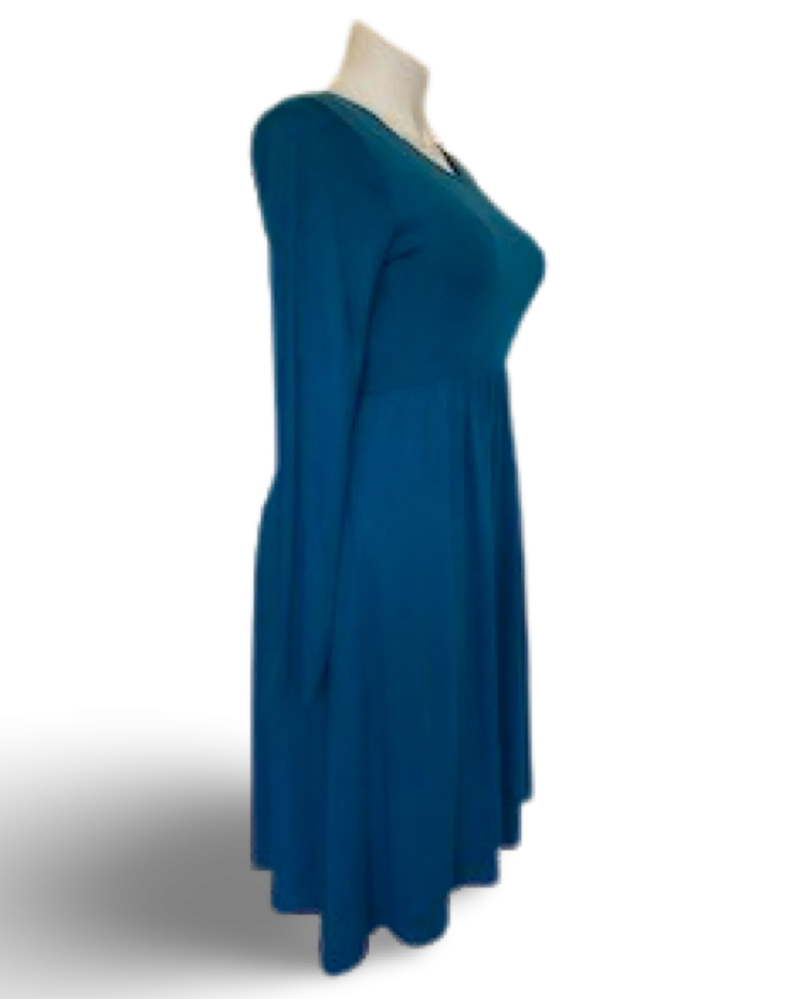 Gathered Waist Pocketed Midi Dress in Teal