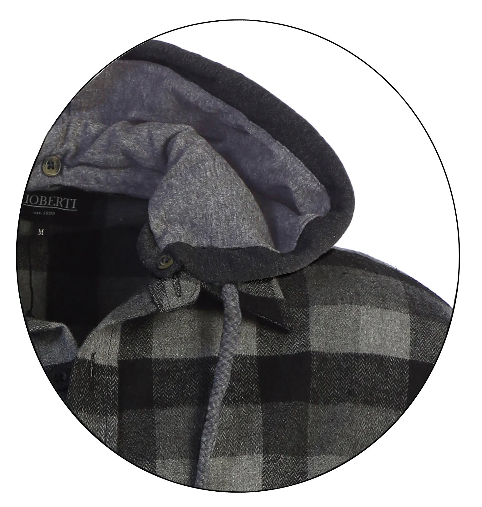 Gioberti Men's Black / Charcoal / Gray Removable Hoodie Plaid Checkered Flannel Button Down Shirt