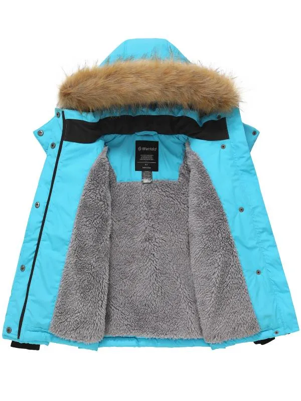 Girl's Padded Puffer Jacket Warm Winter Coat Water Resistant Hooded Parka