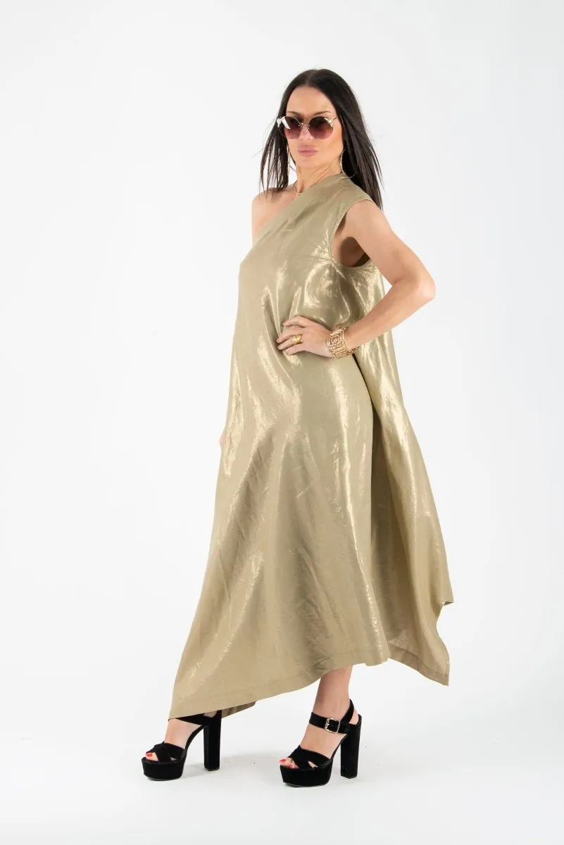 Gold Linen One Shoulder Dress TIFFANY Sale