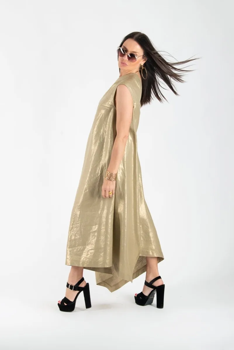 Gold Linen One Shoulder Dress TIFFANY Sale