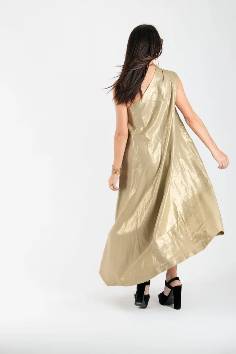 Gold Linen One Shoulder Dress TIFFANY Sale