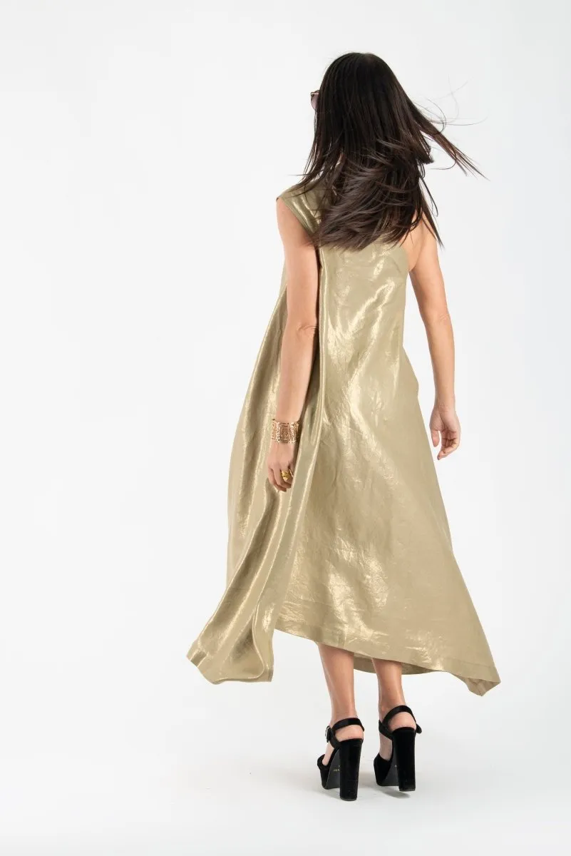 Gold Linen One Shoulder Dress TIFFANY Sale