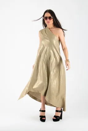 Gold Linen One Shoulder Dress TIFFANY Sale