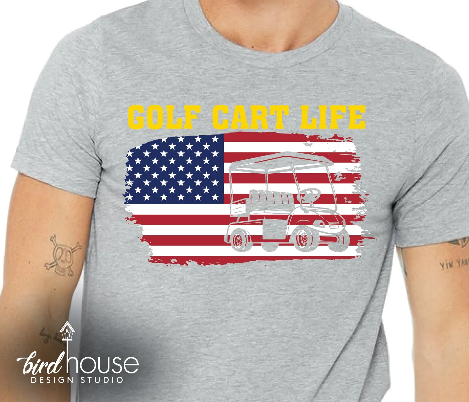 Golf Cart Life Shirt with American Flag Distressed Tee, USA Golfing