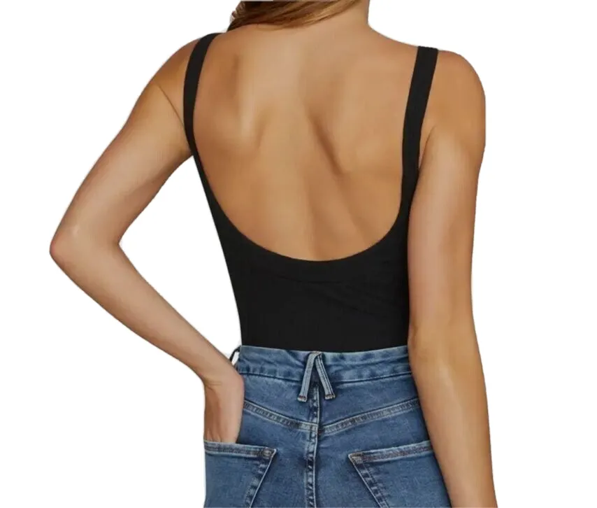 GOOD AMERICAN Women's Scoop Back and Neck Ribbed Bodysuit