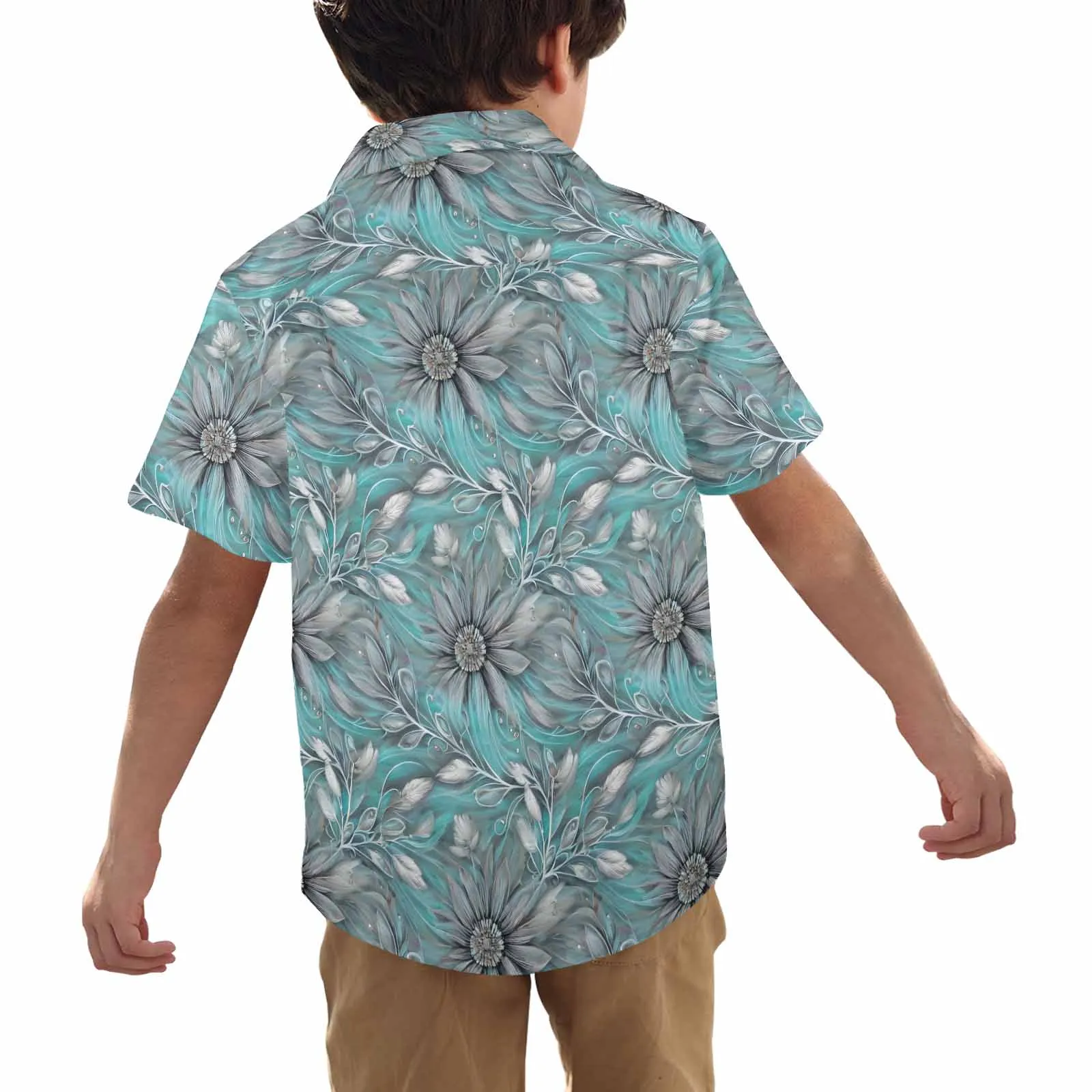 Green Elegant Floral 25  Little Boys Hawaiian Shirt