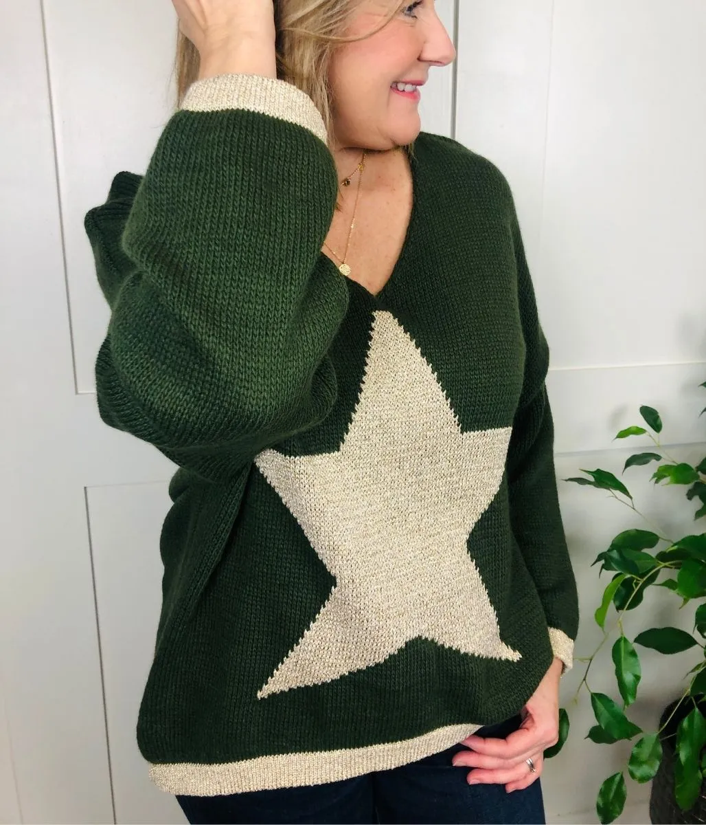 Green Metallic Star Jumper