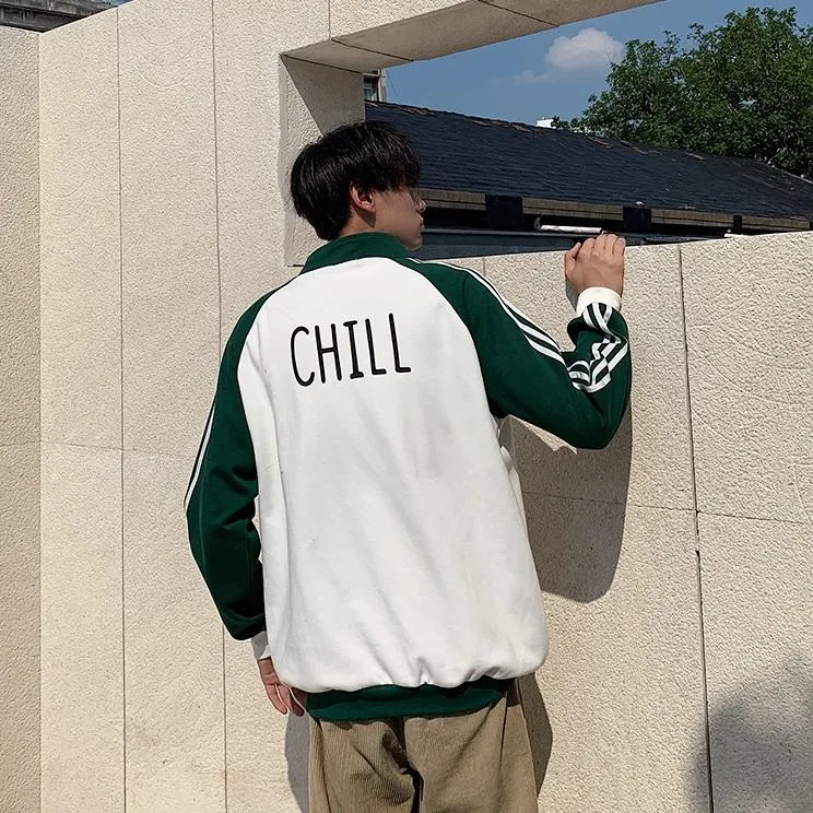 Green White Chill Back Print Sporty Windbreaker Jacket