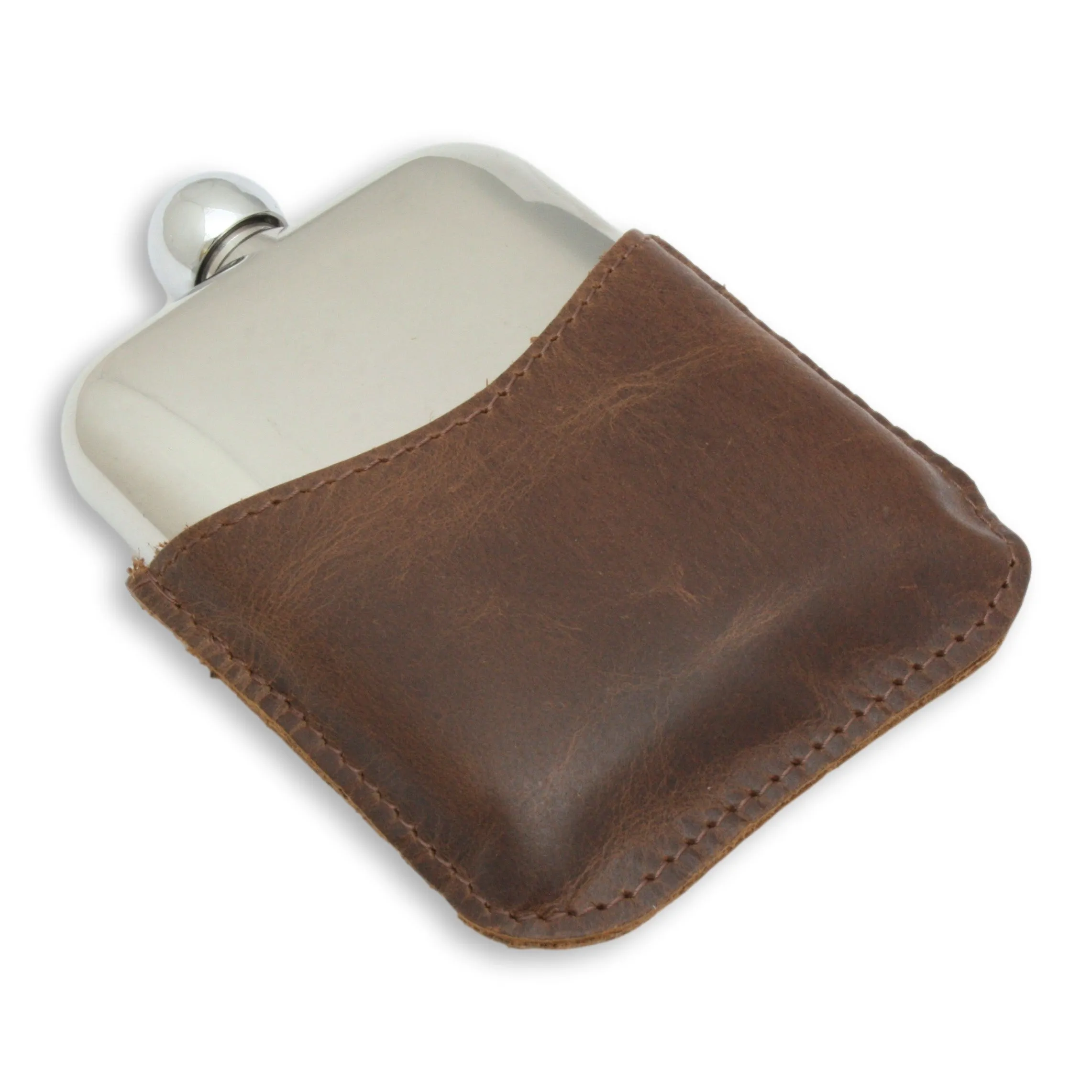 Half Leather Cased Jacket 6oz Hip Flask Stainless Steel