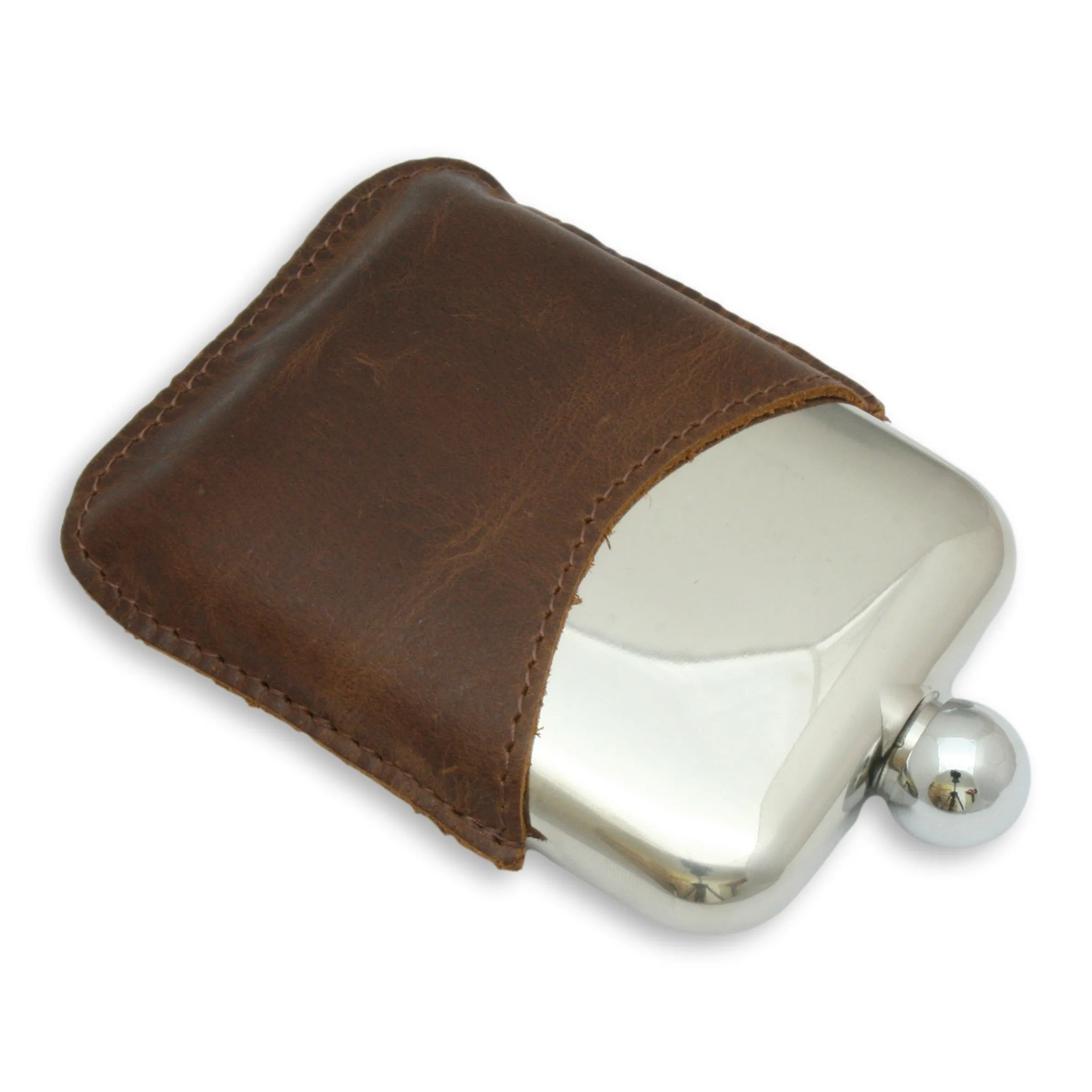 Half Leather Cased Jacket 6oz Hip Flask Stainless Steel