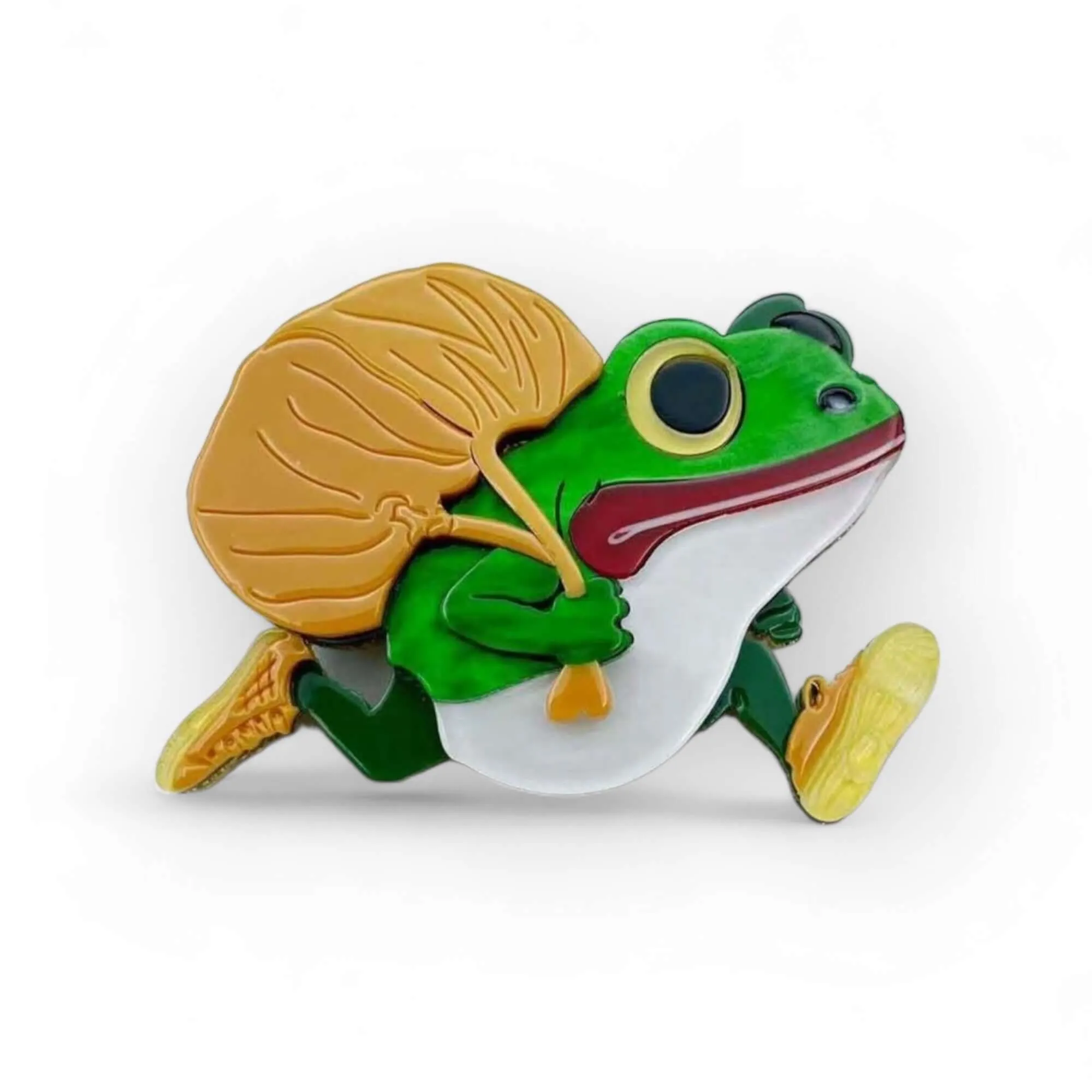 Handmade Acrylic Art Brooch - The Sprinting Frog