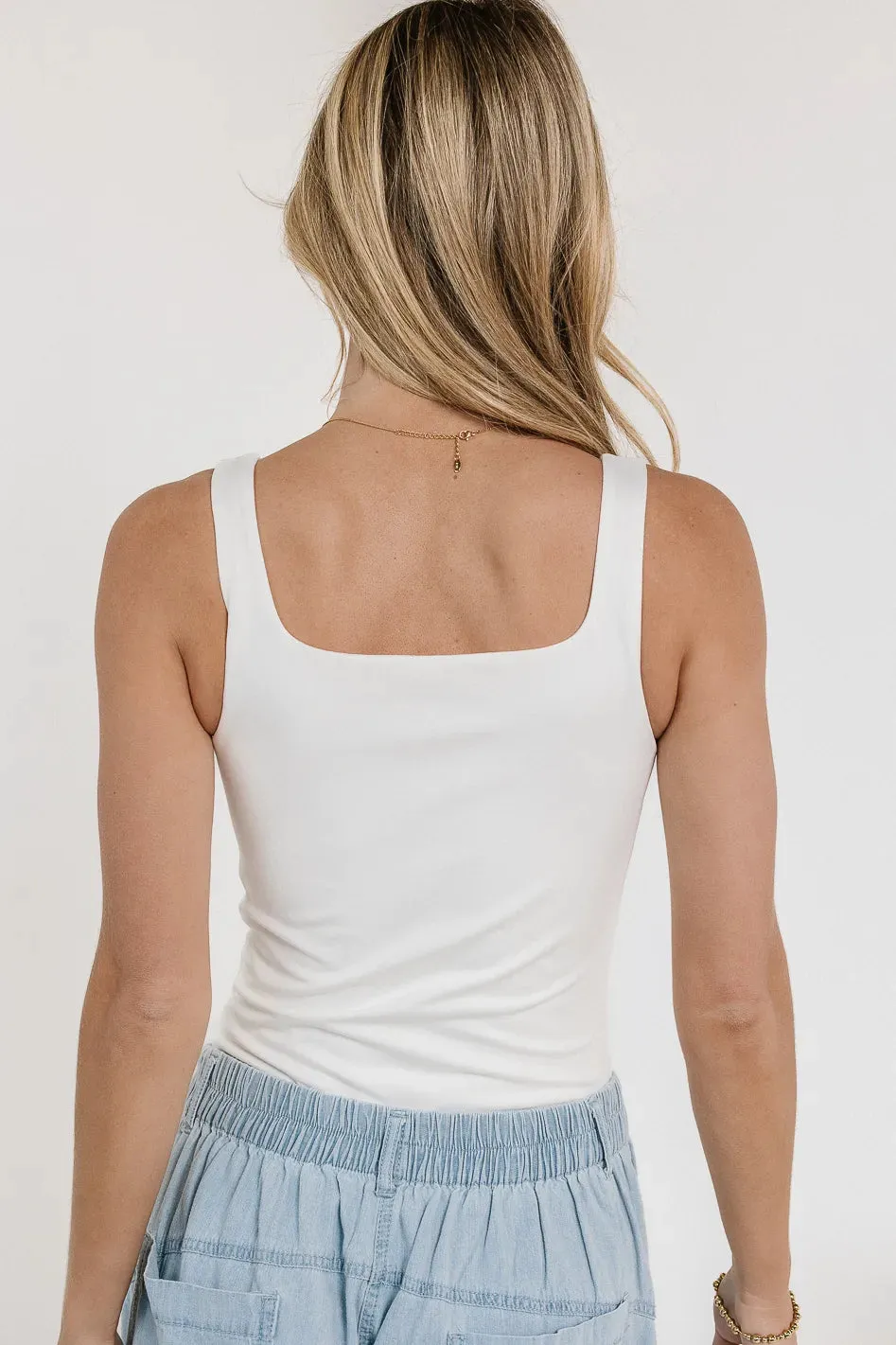 Harper Square Neck Bodysuit in White - FINAL SALE